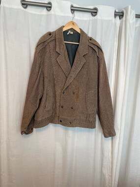 Vintage 80s Double Breasted Textured Corduroy Bomber Jacket with Epaulettes